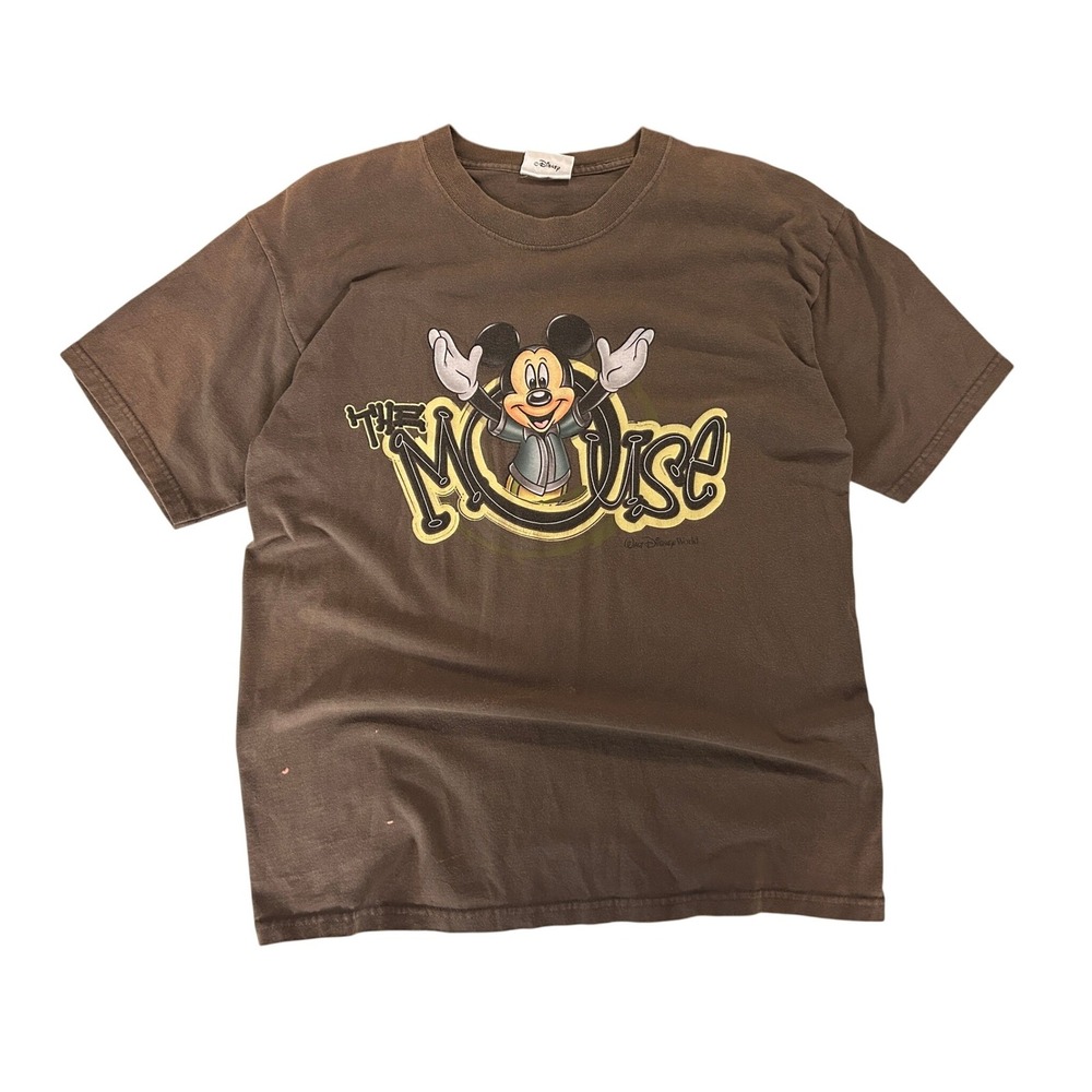 Walt Disney Mickey Mouse The Mouse Graphic T-Shirt Brown Retro Style Med/Large